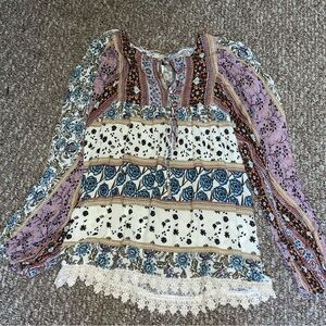 Altar’d State Floral patchwork Bohemian lace shirt top size M
